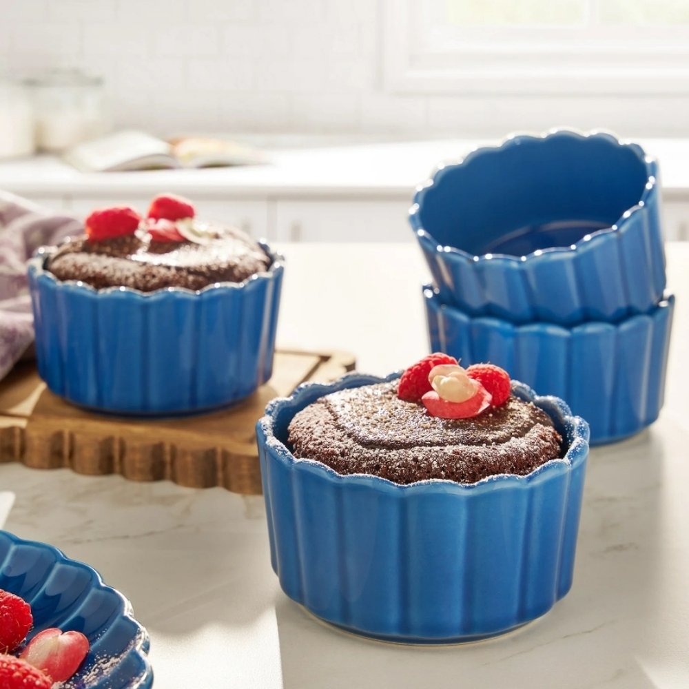 💕 New 2025 The Pioneer Woman Colette Blue Bakeware Ramekins